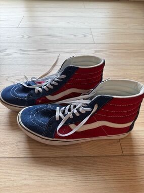 Vans High-Top Sneakers in Red, Navy and White